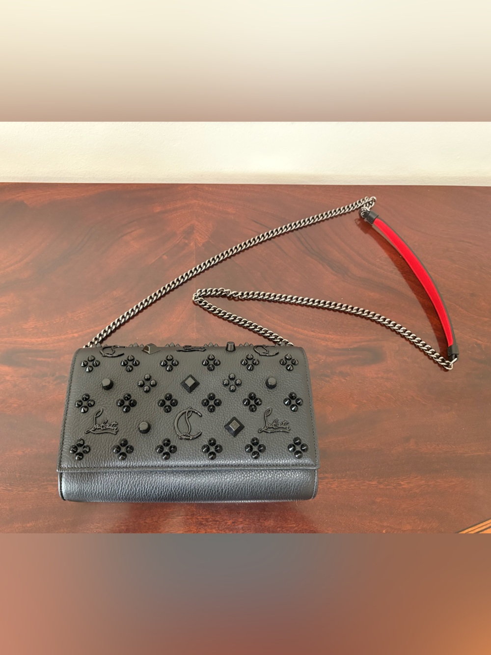 Christian Louboutin Paloma Black Studded Leather Clutch Crossbody